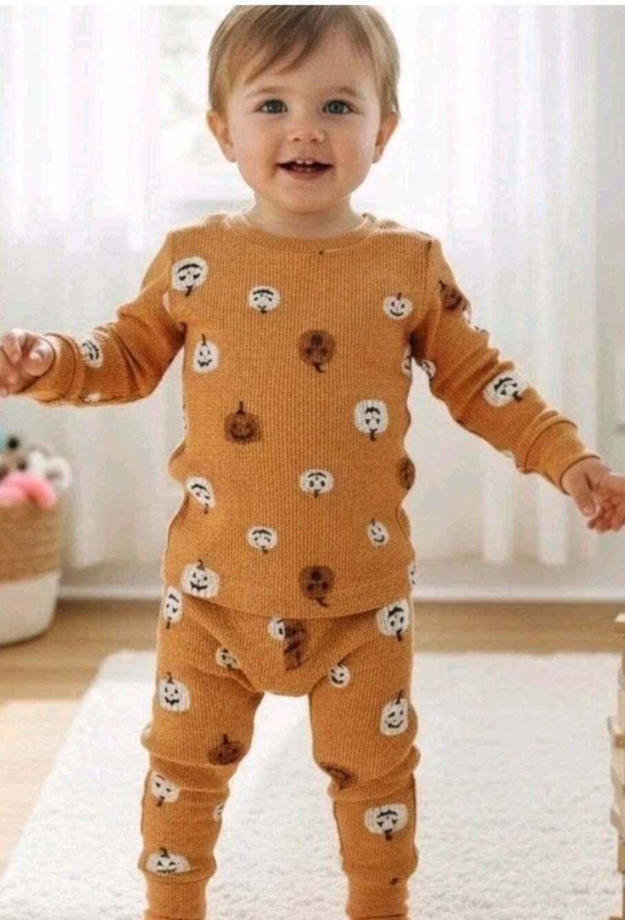 Rabbit+Bear Organic Cotton Pajamas Orange Pumpkin Print 3 Piece Set Size 24M NWT